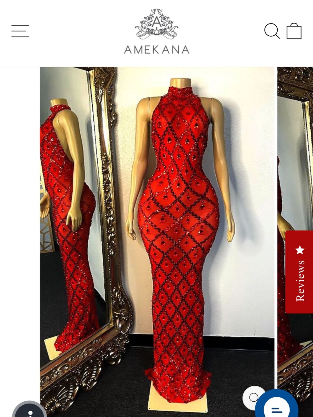 Amekana Red Beaded High-Neck Mermaid Maxi Dress